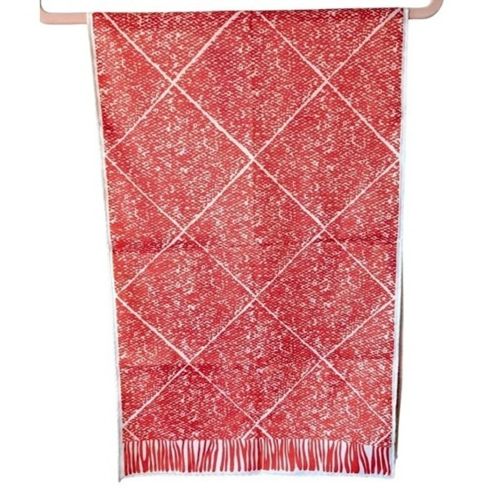 Vintage‎ Red White Geometric Diamond Print Poly Scarf Rectangular Head Wrap
